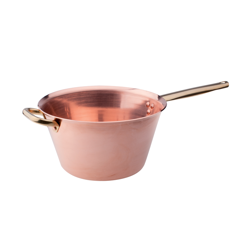 CREARTISTIC Made in Italy - Red Copper Pot For Polenta – 9 Inch - 2.6 Qt –  For 2 People – Long Wood Handle – Pure Copper Pan – Italian CookWare –