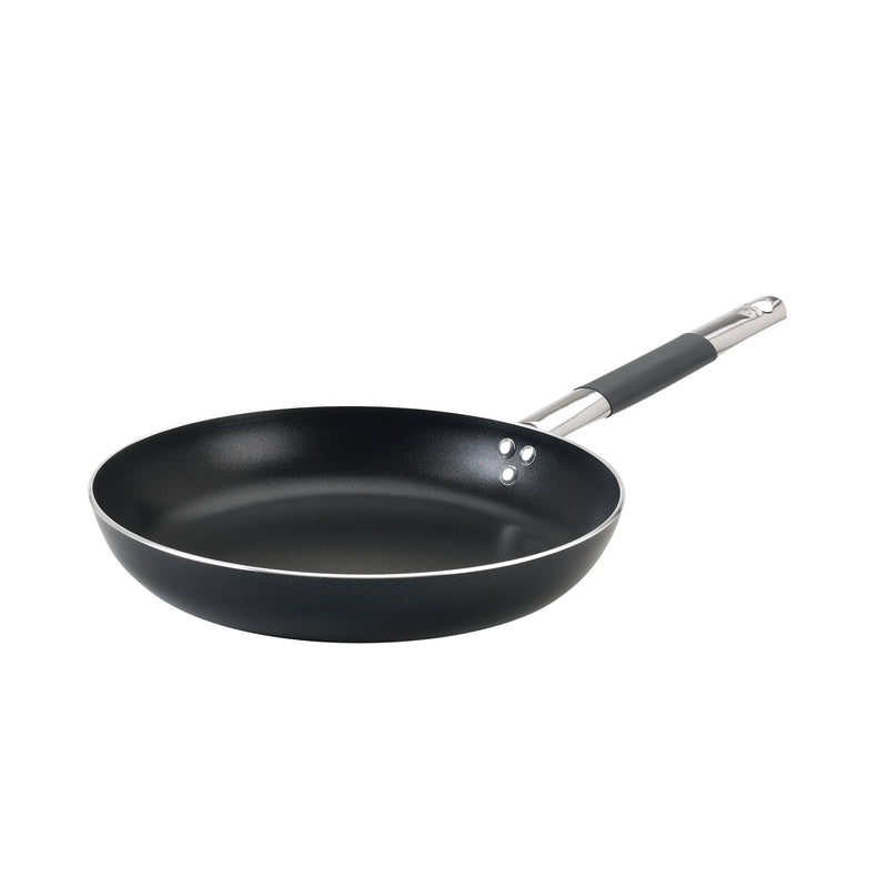 Agnelli Al-Black Aluminum 3mm Nonstick Low Saute & Fry Pan With Stainless Steel Rubber Handle, 14.1-Inches