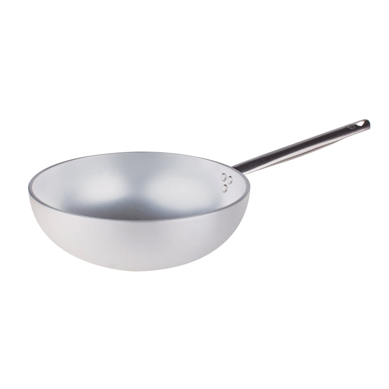 Agnelli Aluminum 5mm Wok With Stainless Steel Handle And Rounded Bottom, 12.6-Inches