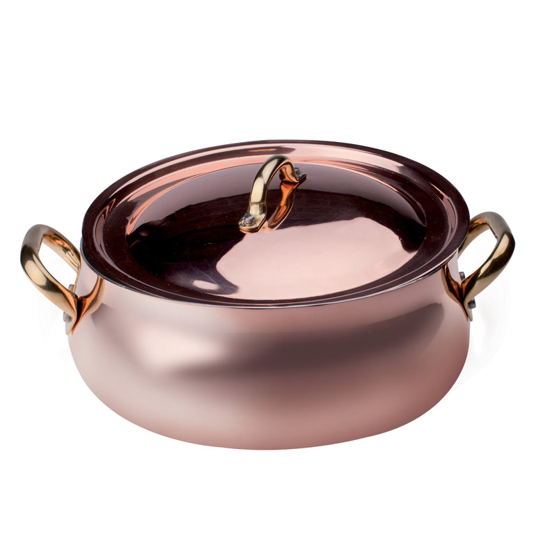 Agnelli Copper Curved Casserole With Two Handles & Lid, 5.8-Quart