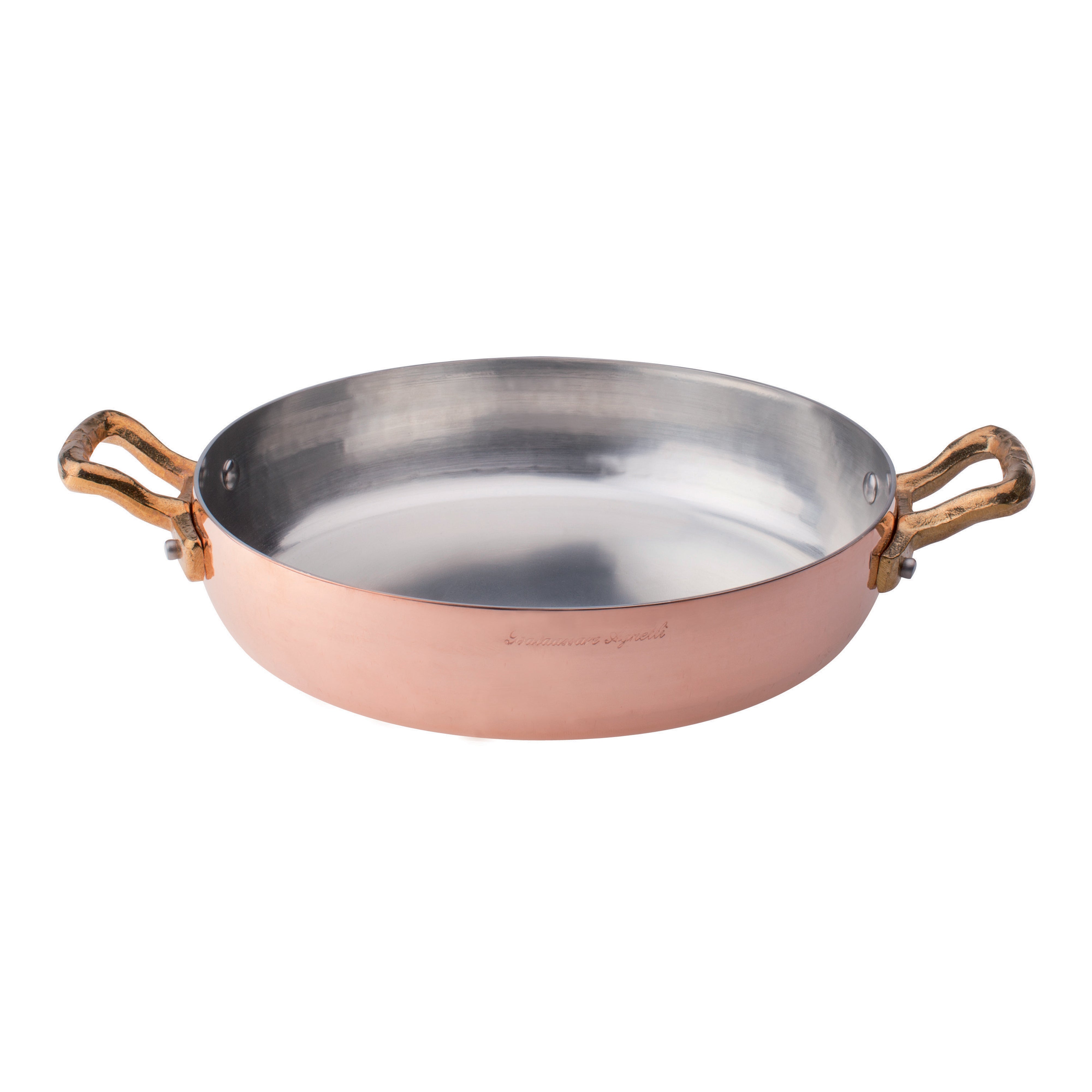 Copper online pan w/copper handles. Never used.