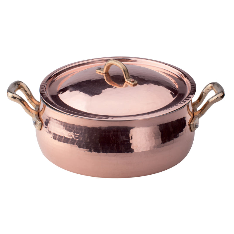 Agnelli Hammered Tinned Copper Curved Casserole With Two Handles & Lid, 5.8-Quart