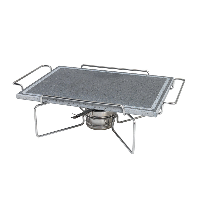 Agnelli Stone Rectangular Plate With Stainless Steel Holder & Fuel Can Bracket 11.4 x 15.7-Inches