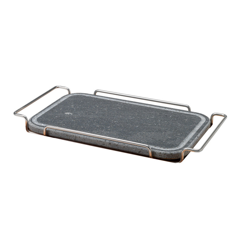 Agnelli Stone Rectangular Plate With Stainless Steel Holder, 9.8 x 13.7-Inches