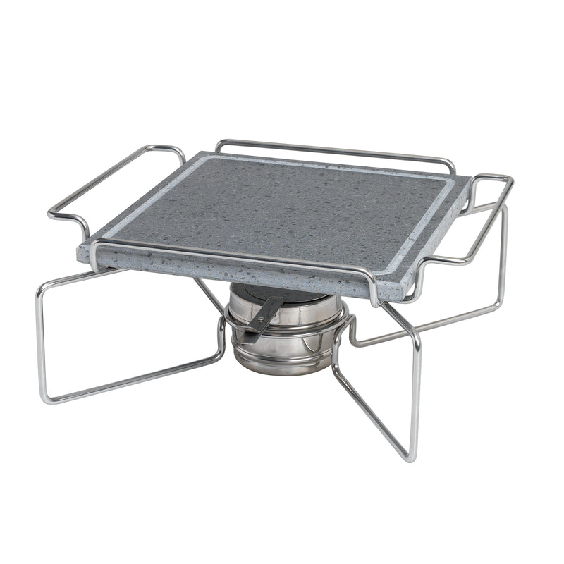 Agnelli Stone Square Plate With Stainless Steel Holder & Fuel Can Bracket, 9.8 x 9.8-Inches