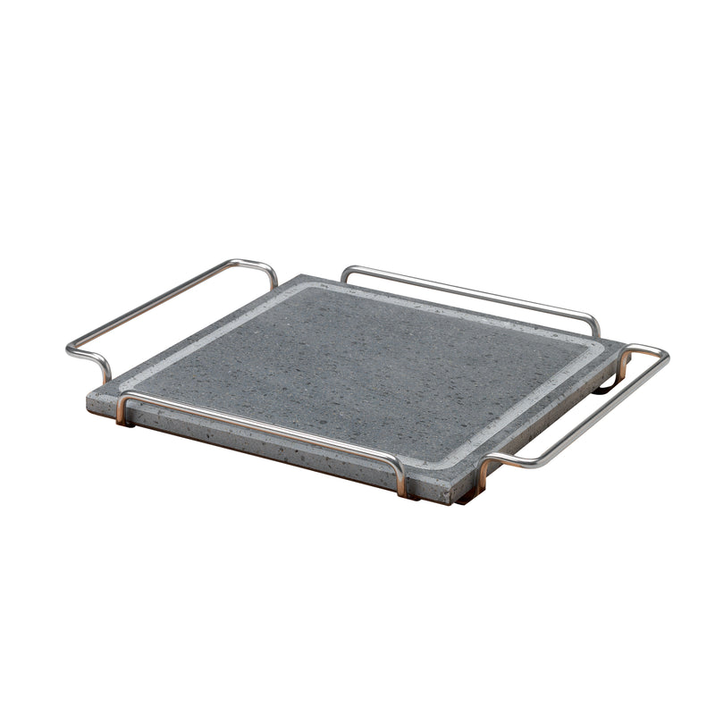 Agnelli Stone Square Plate With Stainless Steel Holder, 9.8 x 9.8-Inches