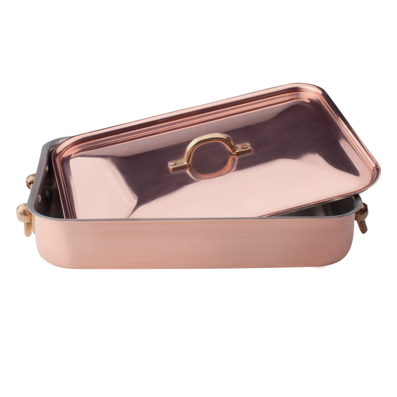 Agnelli Tinned Copper Rectangular Roasting Pan With Lid, 14.1 x 10.2-Inches